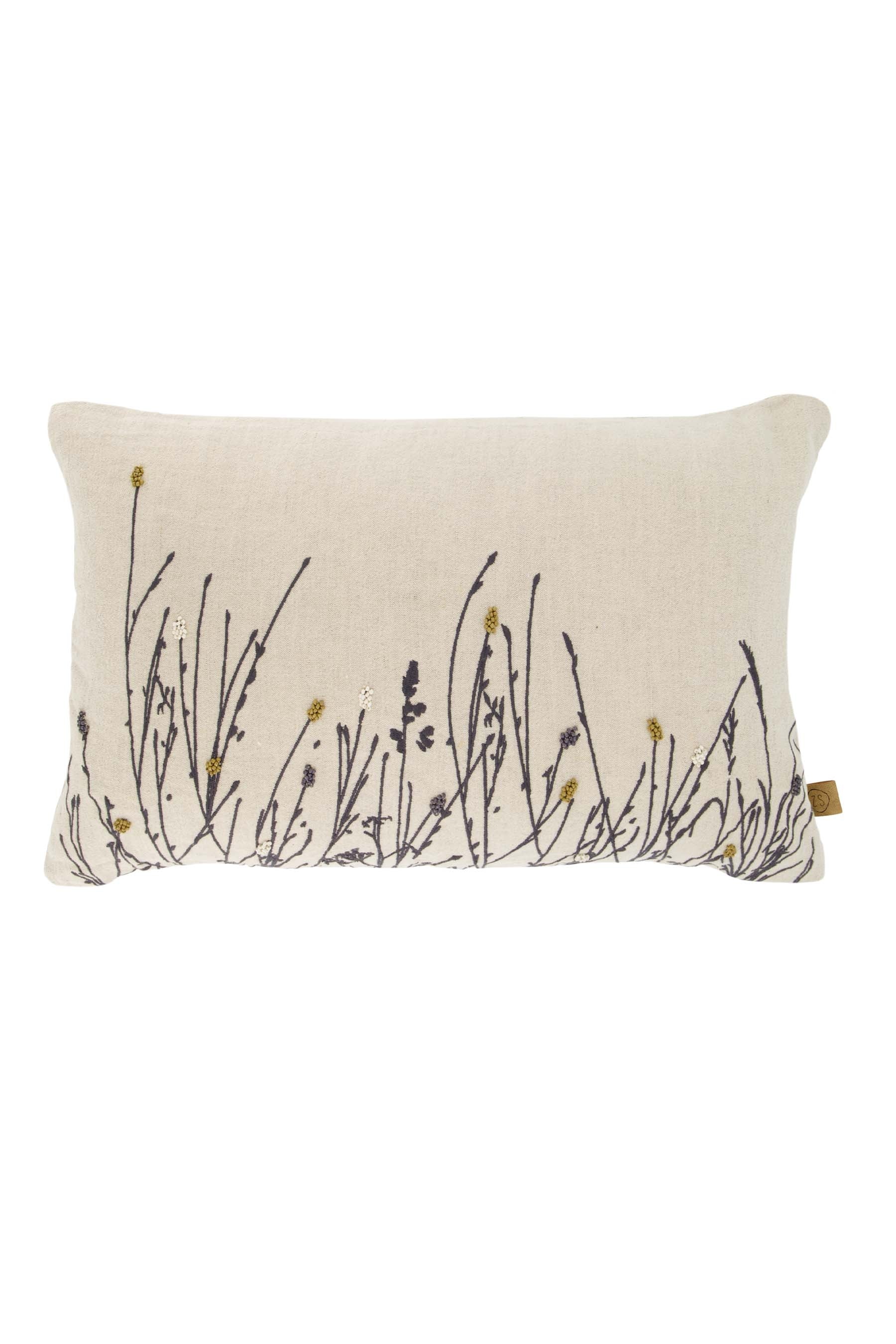 kussen bloemen silhouet borduur 50x30cm zand