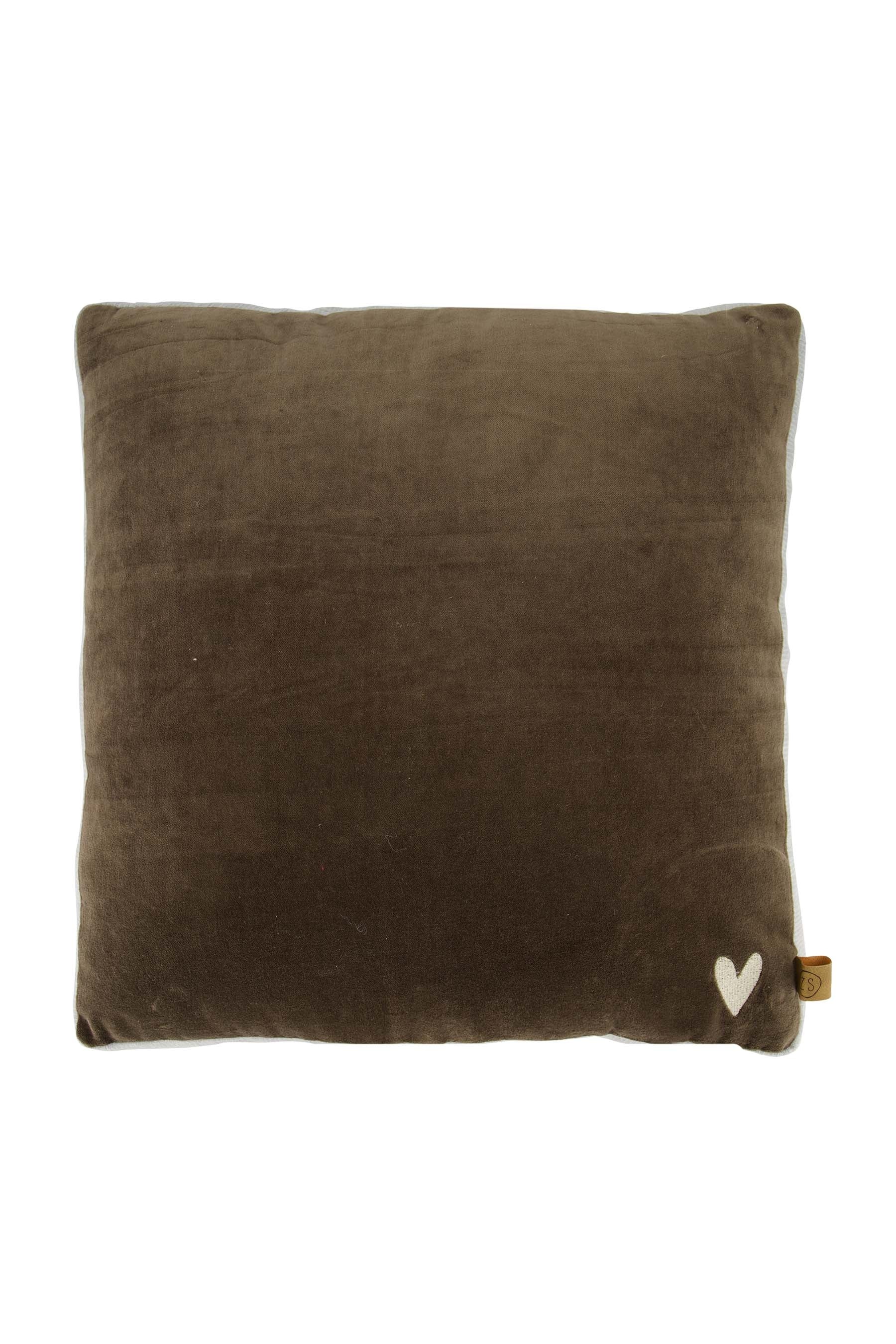 kussen velvet met brede rand 45x45cm antracietgrijs/oker